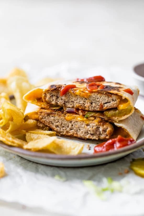 Cheeseburger Crunch Wrap with Turkey and Pickles