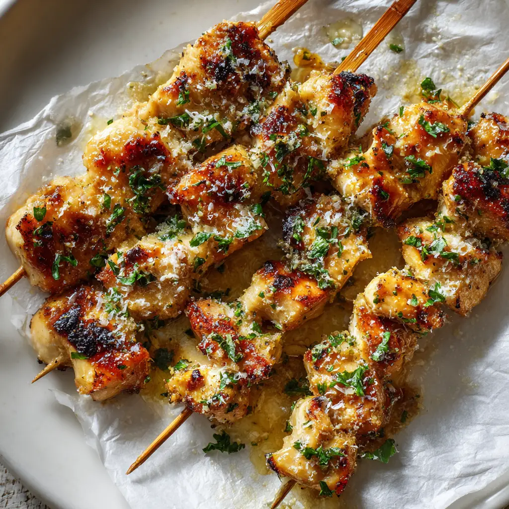 Air Fryer Garlic Parmesan Chicken Skewers
