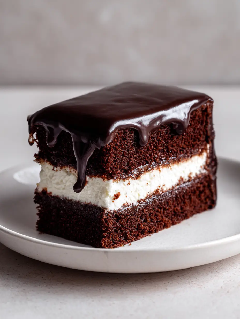 Ding Dong Cake with Marshmallow Filling and Dark Chocolate Ganache