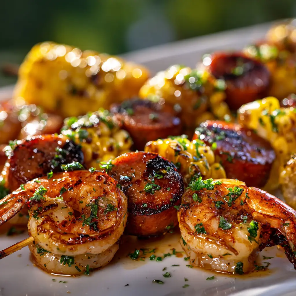 Grilled Seafood Skewers with Lemon Garlic Marinade