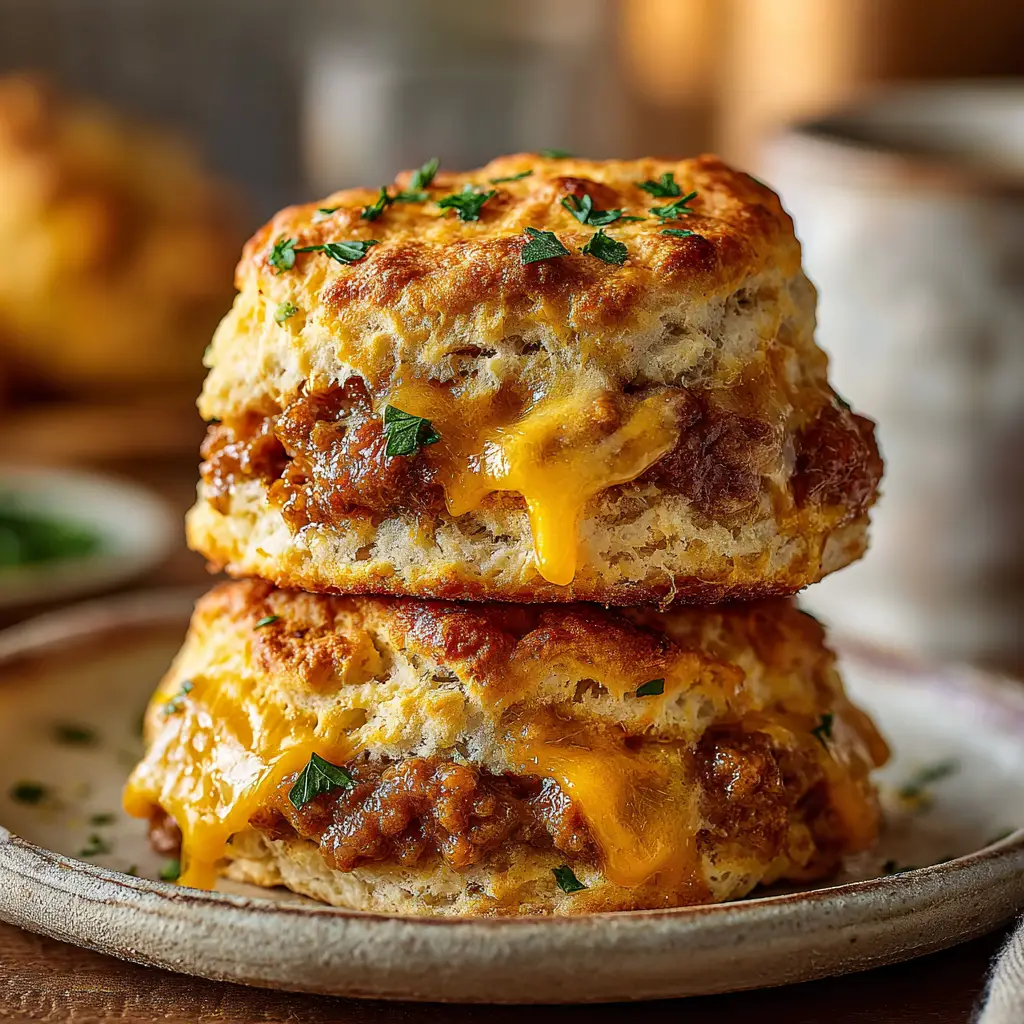 Sausage Cheese Butter Swim Biscuits with Sharp Cheddar