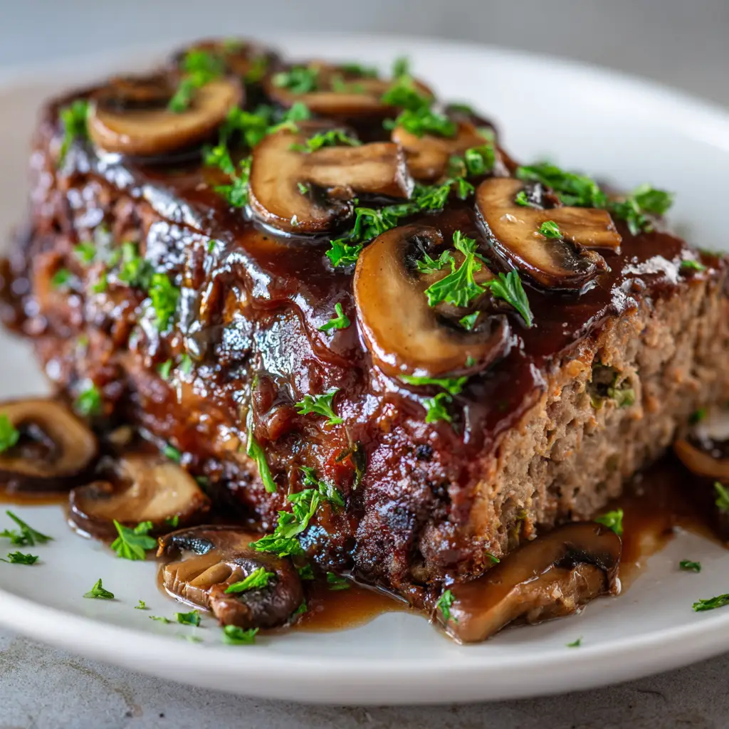 Baked Meatloaf with Mushroom Gravy