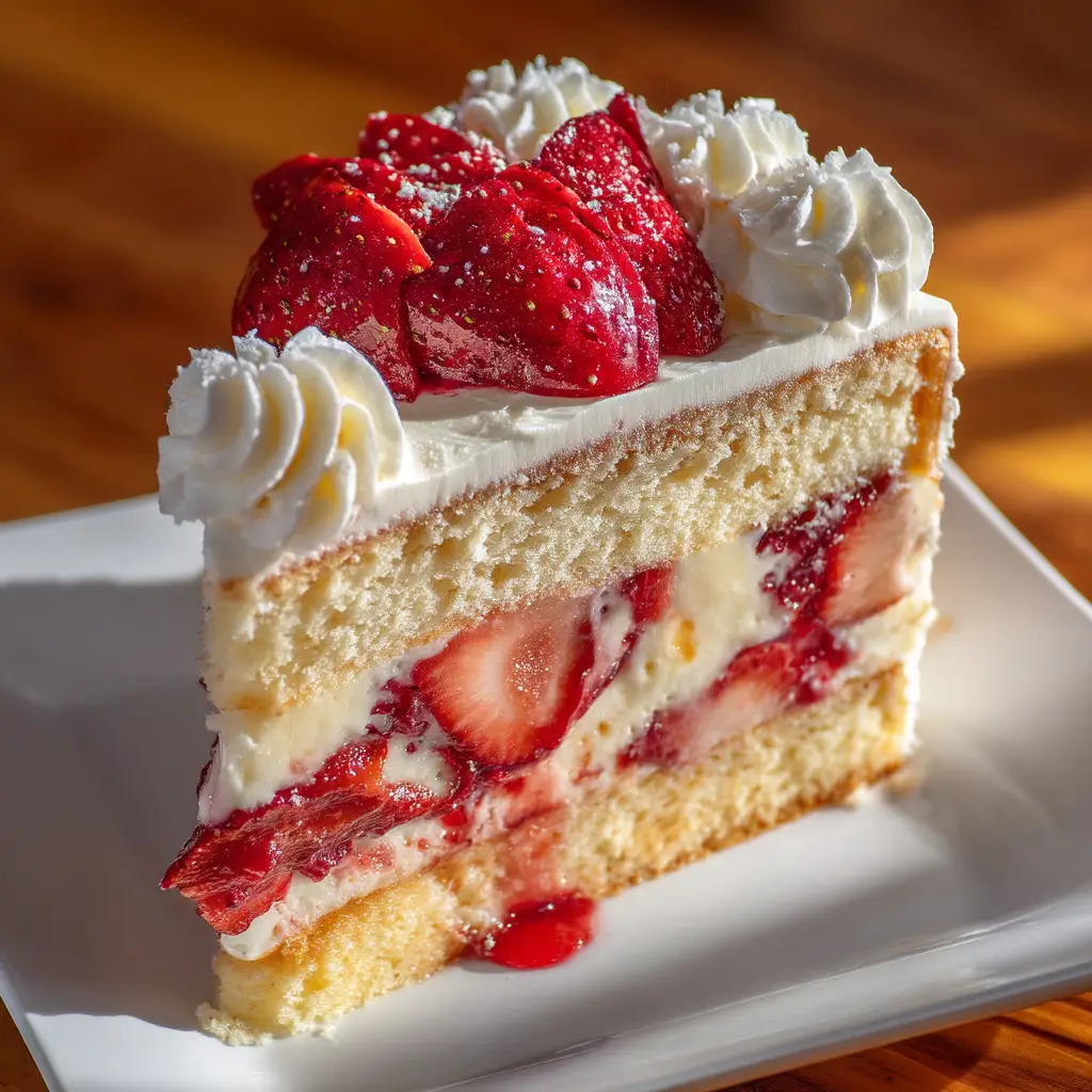 Strawberry Custard Cake with Vanilla Sponge and Fresh Strawberries