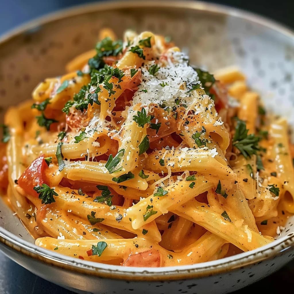 Creamy Tomato Garlic Pasta with Parmesan and Fresh Basil