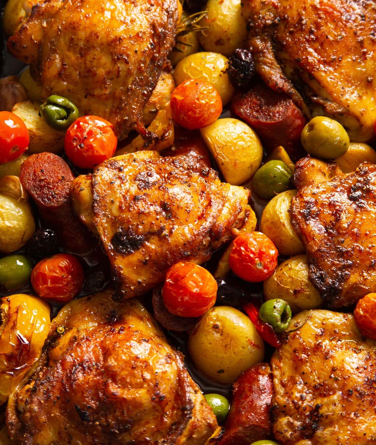Spanish Chicken Tray Bake with Chorizo and Potatoes