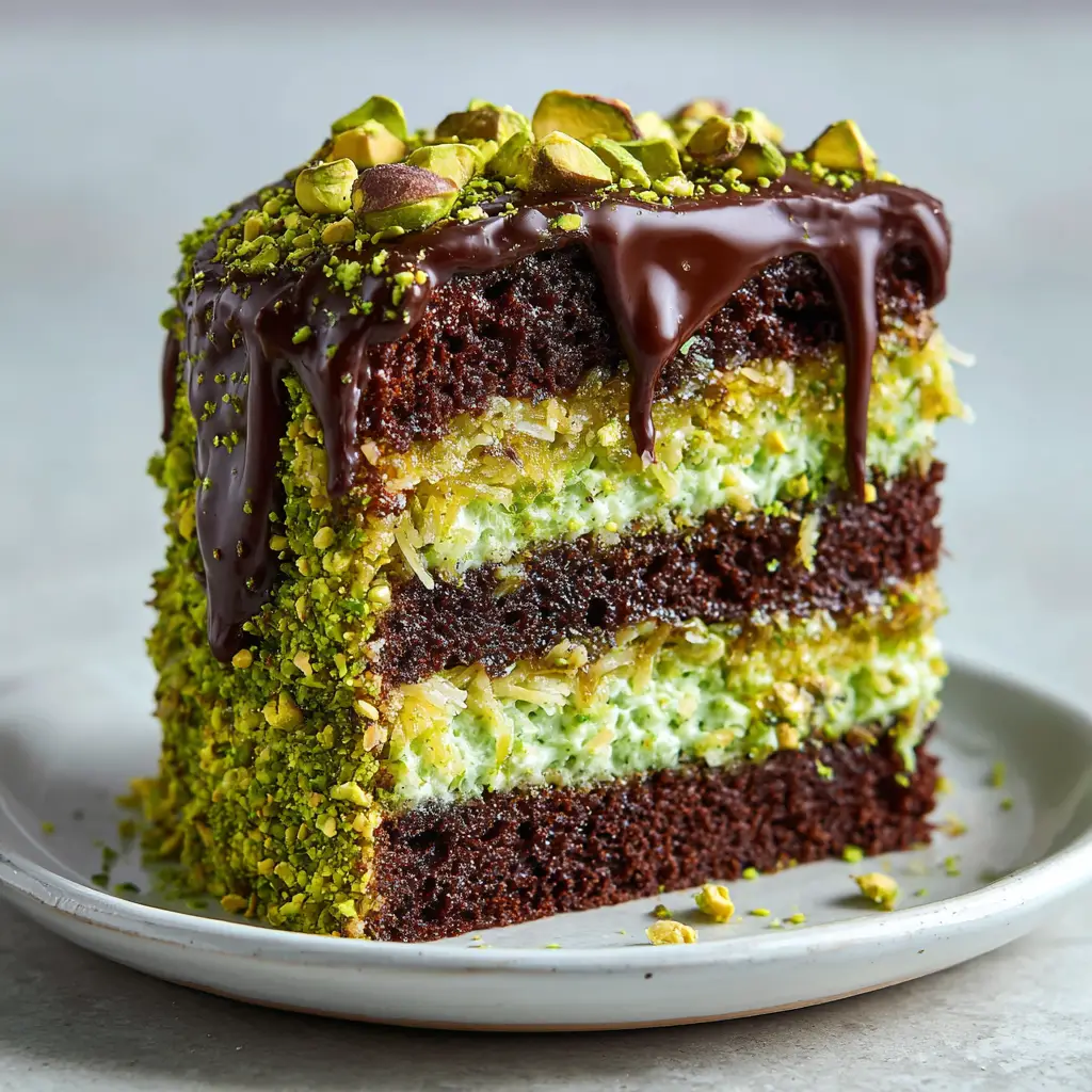 Dubai Chocolate Pistachio Cake with Toasted Kunafa Crunch