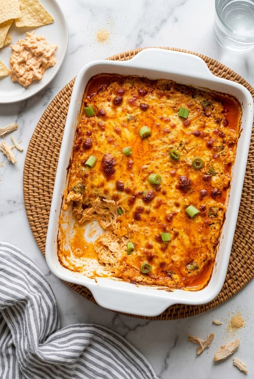 Cheesy Buffalo Chicken Dip with Rotisserie Chicken and Bubbly Cheese
