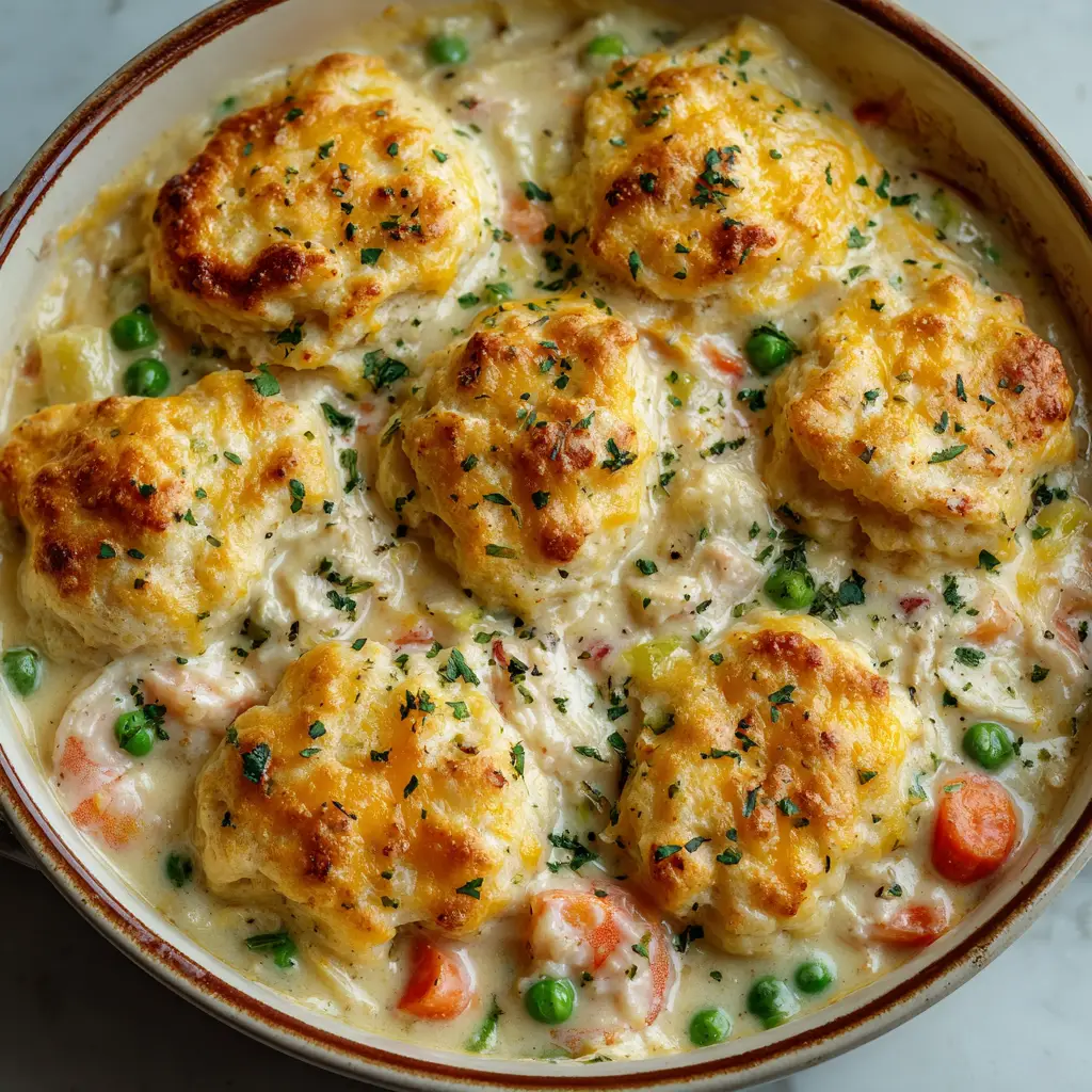Rustic Seafood Pot Pie with Cheddar Drop Biscuits