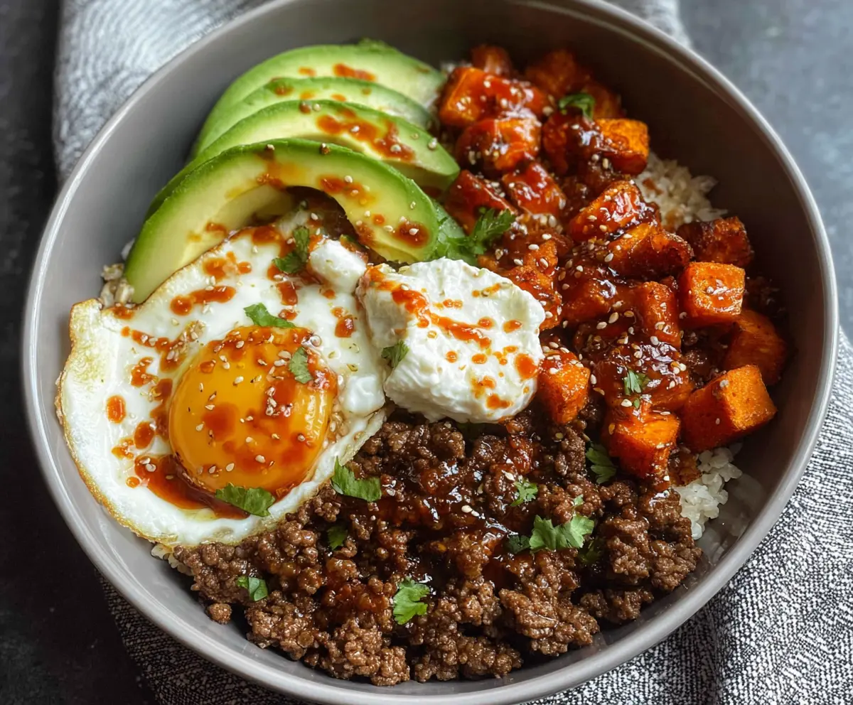 Hot Honey Ground Beef Bowls With Sweet Potatoes